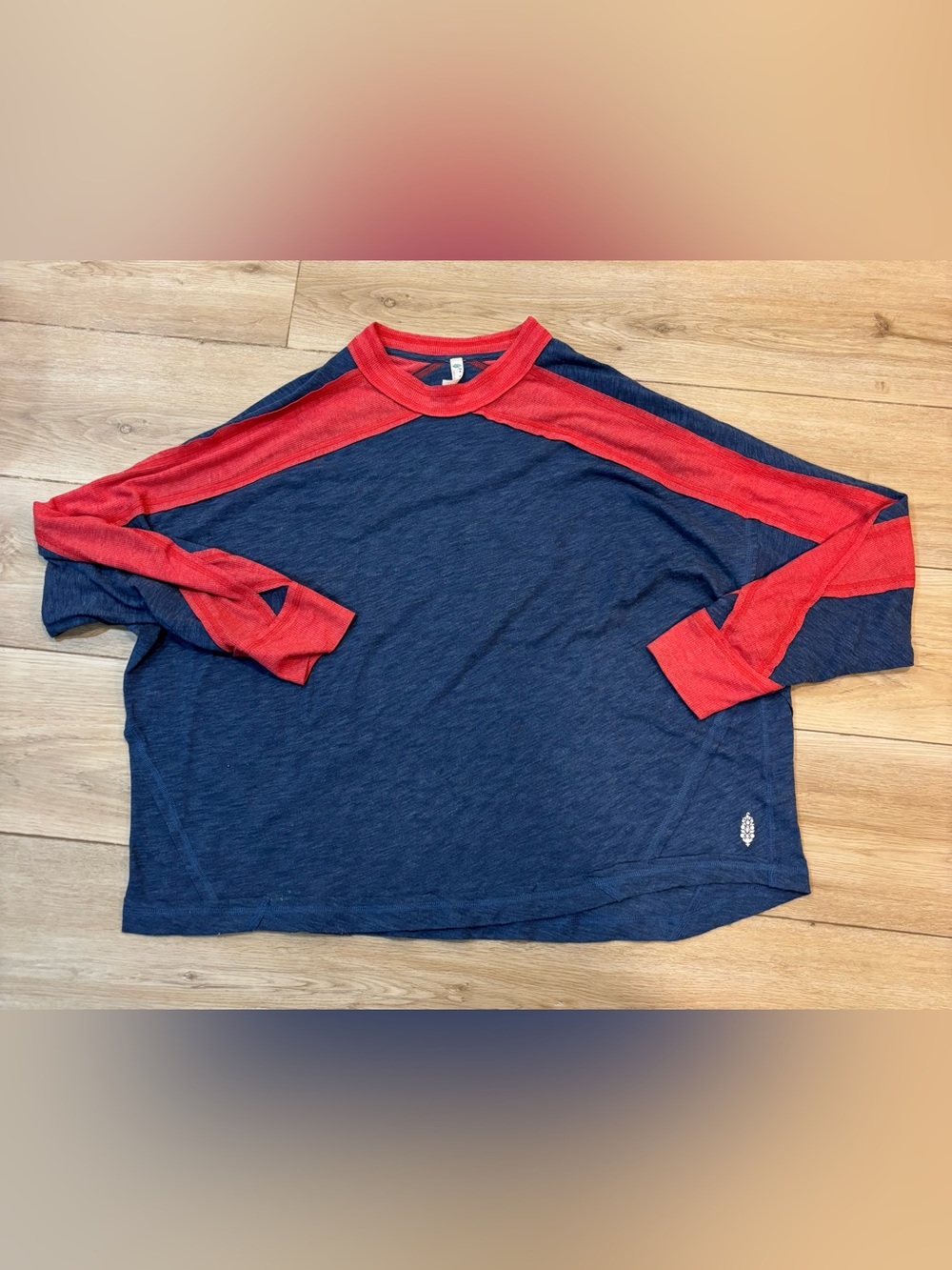 Free People FP Movement Oversized Pullover Crew Neck L/S Small S Blue Red
